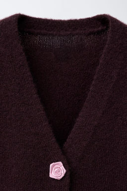 CARDIGAN WITH SATIN FLORAL BUTTONS - Zara фото 3