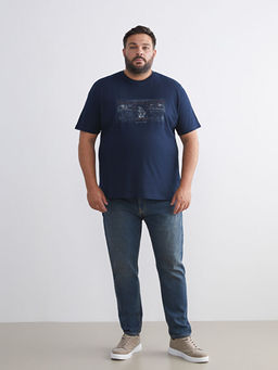 B?y?k Beden Bask?l? Penye Erkek Ti??rt