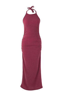 Koyu Visne Duz Buzgu / Drape Maxi Burumcuk Esnek Orme Elbise TWOSS25EL00466 - Trendyolmilla фото 5