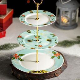 Блюдо фарфоровое 3-х ярусное Magistro «Новый год. Шишки», d=15/18/23 см