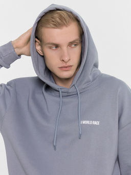 Худи мужское серое с принтом и надписью "world race"