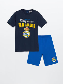 Bisiklet Yaka Real Madrid Bask?l? Erkek ?ocuk ?ortlu Pijama Tak?m?
