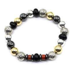 Браслет из гематита и лавы шарик 10-11мм Радуга камня