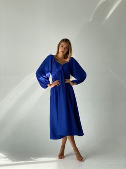 Платье-миди с пышными рукавами в цвете кобальт - Martichelli фото 16