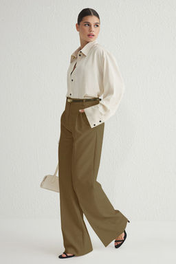 Ac?k Haki Pilili Wide Leg/Genis Paca Pantolon TWOAW25PL00109 Palazzo