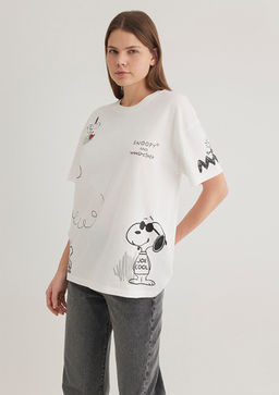 Snoopy Bask?l? Ekru Tisort