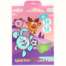 Набор цветного картона Смешарики: 4 цвета с блёстками + 8 цветов, 12 листов, 250 г/м2  фото 6