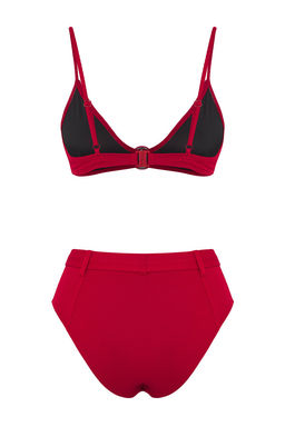 Trendyolmilla K?rm?z? Ucgen Aksesuarl? Dokulu Yuksek Bel Regular Bikini Tak?m? TBESS25BT00131  фото 6