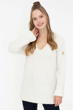 Женский кремовый свитер с v-образным вырезом Неожиданная скидка в корзине - U.s. polo assn фото 3