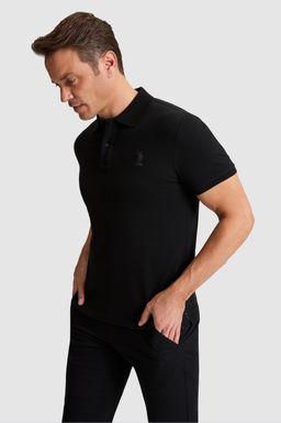 Erkek Siyah Slim Fit Polo Yaka Basic Ti__rt