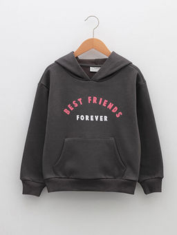 Kap??onlu Bask?l? Uzun Kollu K?z ?ocuk Sweatshirt