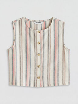 ?izgili Keten Kar???m? K?z ?ocuk G?mlek