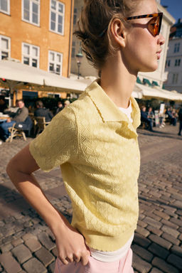 CHAQUETA POLO PUNTO MANGA CORTA / Amarillo - Zara фото 5