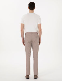 Koyu Bej Slim Fit Beli Lastikli Kanvas Pantolon