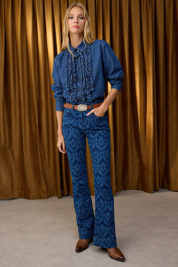 Ozel Koleksiyon Mavi F?rf?r Detayl? Uzun Kollu Denim Gomlek - Trendyolmilla фото 2
