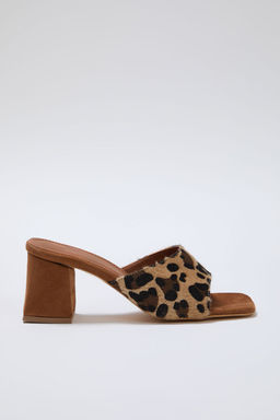 Trendyol Shoes Leopar Desenli Blok Topuklu Kahverengi Kad?n Topuklu Terlik TAKSS25TO00000