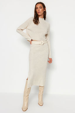 Camel Crop Basic Etekli Triko Alt - Ust Tak?m TWOAW23AU00170 - Trendyolmilla фото 6