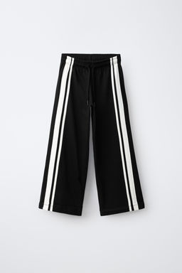 PANTAL?N WIDE LEG BANDAS / Negro