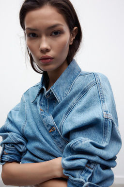 Z1975 CROPPED OVERSIZE DENIM SHIRT - Zara фото 4
