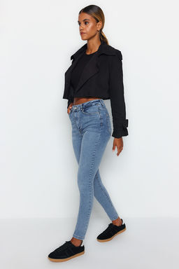 TRENDYOLMILLA Koyu Mavi Sekillendiren Etki Yuksek Bel Skinny Jeans TWOAW24JE00070  фото 11