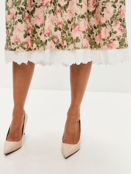 Платье из хлопка без воротника OD-727-13 розовые цветы зеленые листья