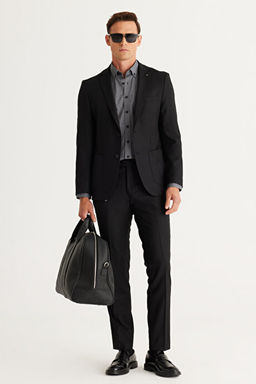 Ekstra Slim Fit Dar Kesim Mono Yaka Y_nl_ Siyah Tak_m Elbise 4A3024100016SYH