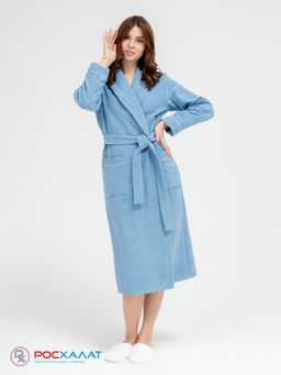 Женский махровый халат с кантом голубой МЗ-32 (62)