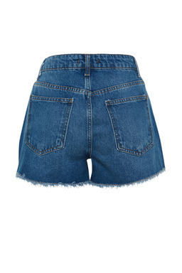 TRENDYOLMILLA Koyu Mavi Pacas? Y?rt?kl? Yuksek Bel Denim Sort TWOSS23SR00220  фото 7