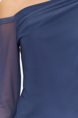 Trendyolmilla Petrol Tul Astarl? Asimetrik Yaka Orme Bluz TWOAW24BZ00051  фото 7