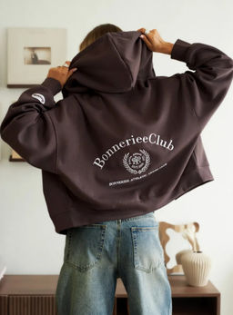 K13555 Толстовка с вышивкой OVER SIZE хлопок КОРИЧНЕВЫЙ