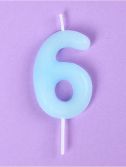 Цена за 3 шт. Свеча в торт «Цифра 6», светящаяся голубая, 9 см