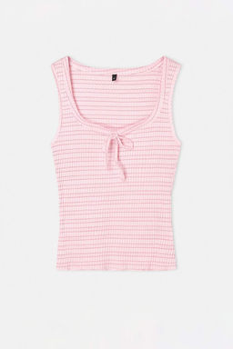 Pembe Cizgili Fitted Havuz Yaka Kal?n Ask?l? Kolsuz Orme Atlet TWOSS26AL00066