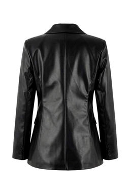 Siyah Fitted/Vucuda Oturan Tek Dugme Kapama Astarl? Vatkal? Suni Deri Blazer Ceket TWOSS26BC00017 - Trendyolmilla фото 2