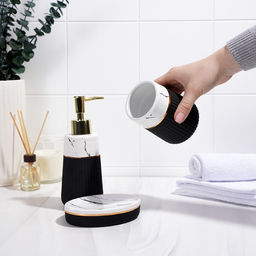 Аксессуары для ванной SAVANNA Grace, 3 предмета, дозатор для мыла 290 мл, стакан, мыльница, чёрные фото 9