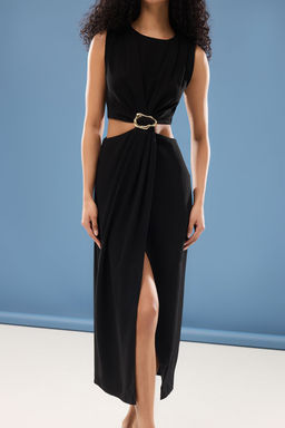 TRENDYOLMILLA Yag Yesili A Kesim Cut Out ve Aksesuar Detayl? Maxi Dokuma Krep Elbise TWOSS25EL00017 фото 18