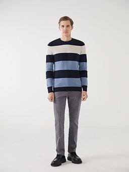 Bisiklet Yaka ?izgili Erkek Triko Kazak