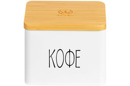 Емкость для хранения 1,5 л 14*11*11 см Кофе с откидной бамбуковой крышкой, белая - Elan gallery фото 11