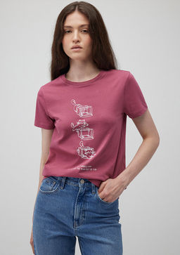 Bask?l? Pembe Tisort