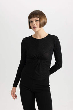 Облегающая футболка с круглым вырезом и длинными рукавами - Defacto фото 3