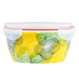 Акварель Салатник-контейнер фарфоровый 640мл, д14,8х6,9см, круглый, с деколью, отводка, пластмассовая крышка, герметичная, с клипсами, с силиконовым уплотнителем (Китай) - Домашняя мода фото 4