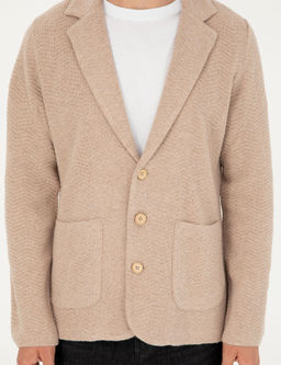 Кардиган приталенного трикотажного цвета Camel Melange - Cacharel фото 7