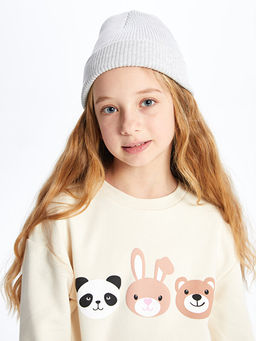 Bisiklet Yaka Bask?l? Uzun Kollu K?z ?ocuk Sweatshirt