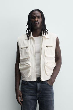 CHALECO RELAXED FIT BOLSILLOS UTILITY / Blanco roto