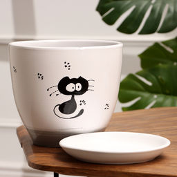 Горшок для цветов Кот, 5 л, d=23 см, h=21 см, керамика, с поддоном, белый - Simaland фото 3