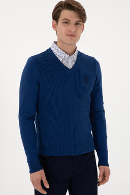 Erkek Slim Fit V Yaka _ndigo Basic Kazak - U.s. polo assn фото 3