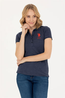 Женская темно-синяя базовая футболка с воротником-поло Неожиданная скидка в корзине - U.s. polo assn фото 3