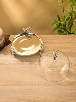 Тортовница со стеклянной крышкой «Олени», 23×23×20 см, алюминий