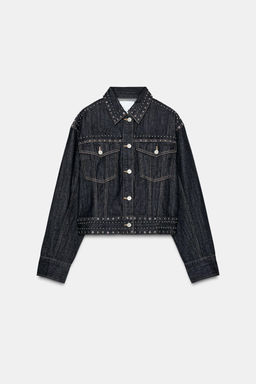 STUDDED DENIM-EFFECT JACKET - Zara фото 7