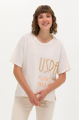 Женская кремовая футболка с круглым вырезом Неожиданная скидка в корзине - U.s. polo assn фото 8