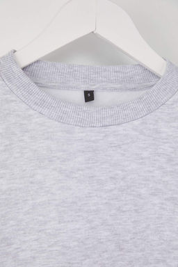 Kar Melanj Oversize/Rahat Kesim Basic Bisiklet Yaka Kal?n/Ici polarl? Orme Sweatshirt TWOAW24SW00102